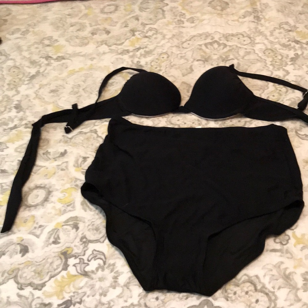 Black high waisted two piece bathing suit